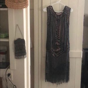 Vintage fringe flapper style 1920s dress